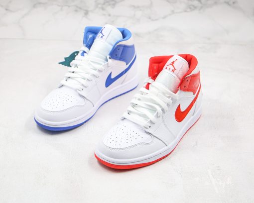 NIKE Aj1 mid red and blue mandarin duck