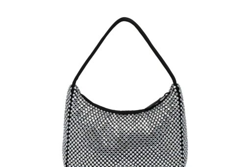 Satin mini-bag with artificial crystals