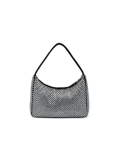 Satin mini-bag with artificial crystals