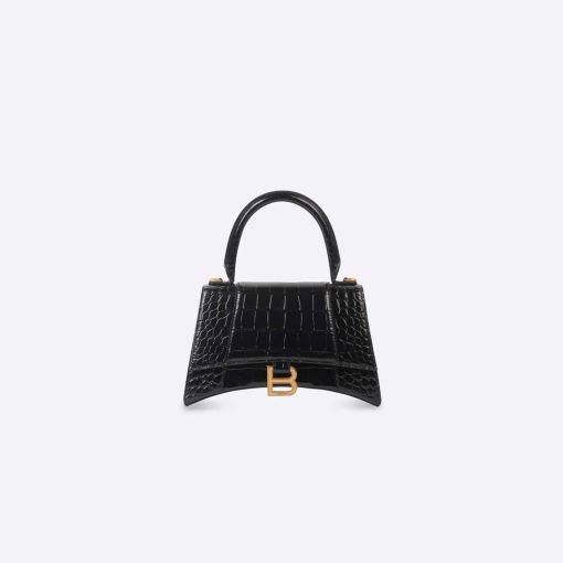 HOURGLASS SHOULDER BAG – BLACK CROCODILE