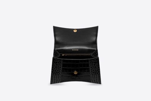 HOURGLASS SHOULDER BAG – BLACK CROCODILE