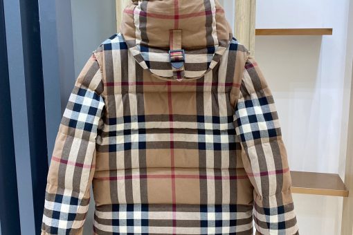 Checkered hooded down jacket