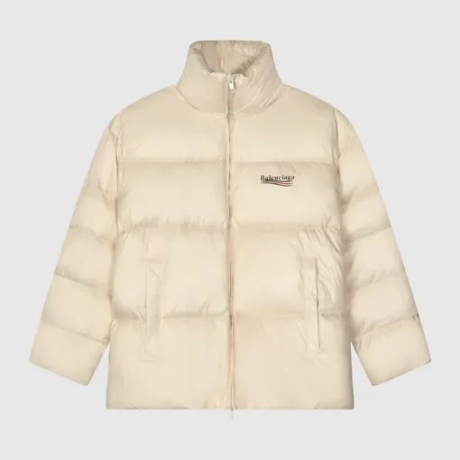 Balenciaga Down Jacket Cream With Long Logo