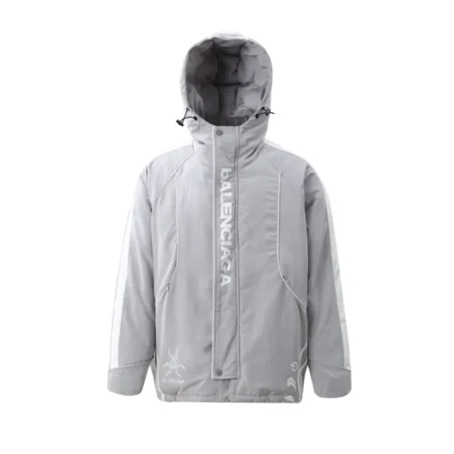 Balenciaga Down Jacket Gray And White With Logo