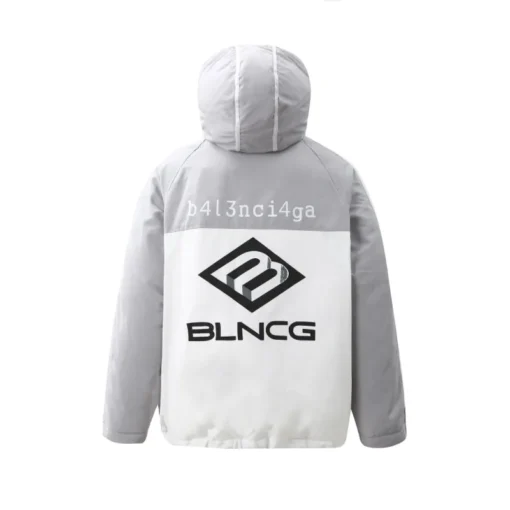 Balenciaga Down Jacket Gray And White With Logo