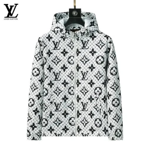 LV Jacket White Black Logo