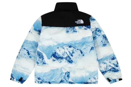 North Face Down Jacket Black And Sky Print