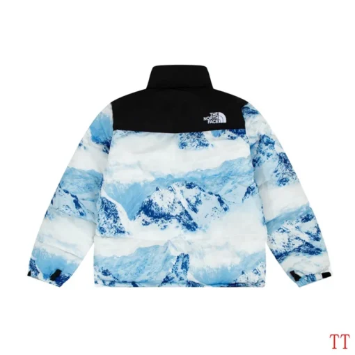 North Face Down Jacket Black And Sky Print