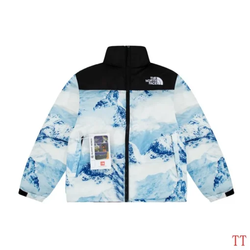 North Face Down Jacket Black And Sky Print