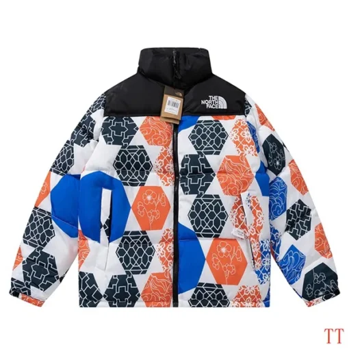 North Face Down Jacket Black And Mix Print