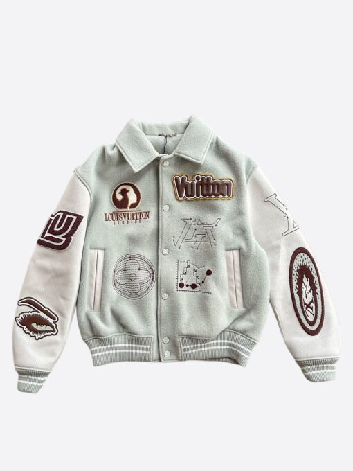 LV qua & White Leather Varsity Jacket