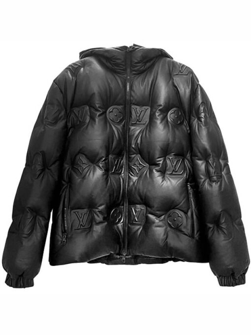 LV Monogram Logo Hooded Down Jacket Black