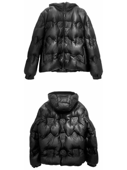 LV Monogram Logo Hooded Down Jacket Black