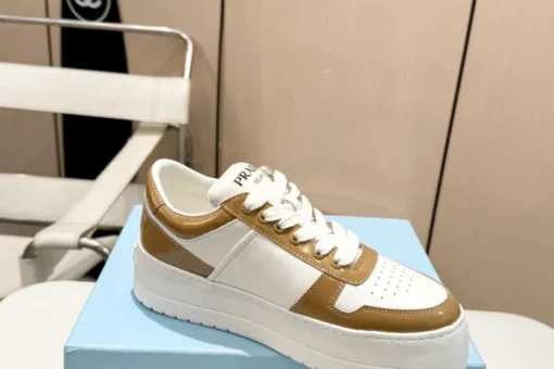 Prada 2024 New Downtown Bold leather Sneaker White Brown