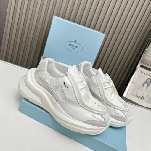 Prada 2024 New Systeme brushed leather dad Sneaker White