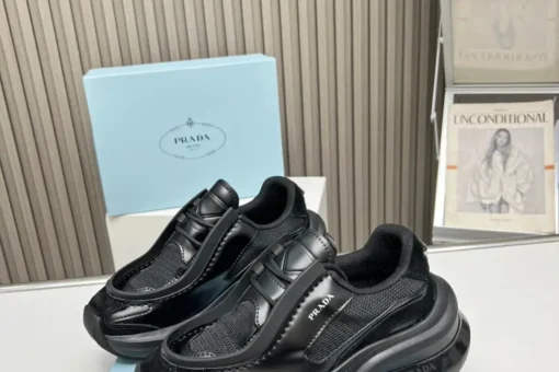 Prada 2024 New Systeme brushed leather dad Sneaker Black