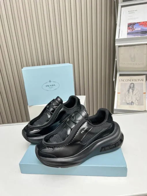 Prada 2024 New Systeme brushed leather dad Sneaker Black