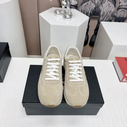 Prada Rank Suede Sports Sneakers Beige