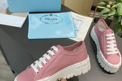 Prada 2024 New Double Wheel Re-Nylon gabardine Sneaker Pink