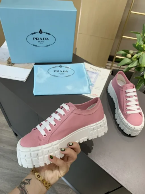 Prada 2024 New Double Wheel Re-Nylon gabardine Sneaker Pink