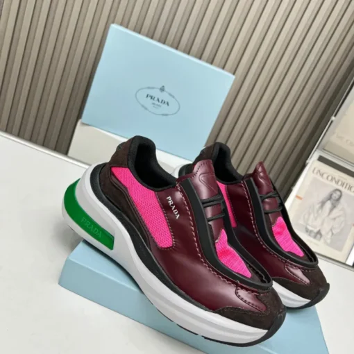 Prada 2024 New Systeme brushed leather dad Sneaker Maroon