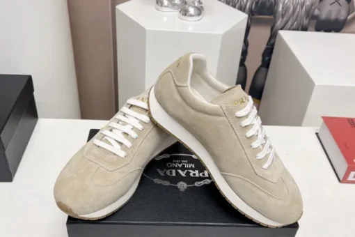 Prada Rank Suede Sports Sneakers Beige