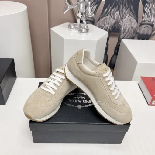 Prada Rank Suede Sports Sneakers Beige