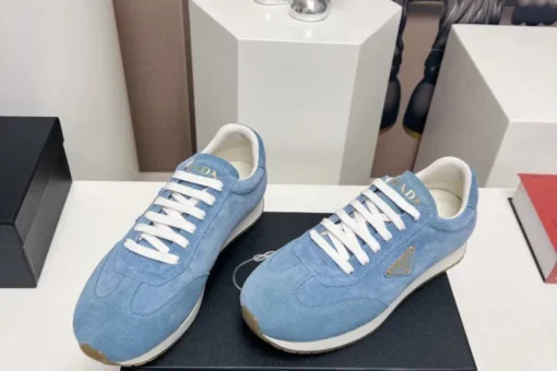 Prada Rank Suede Sports Sneakers Ice Blue