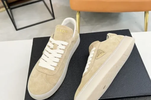 Prada Lane Deer Leather Sneakers Beige