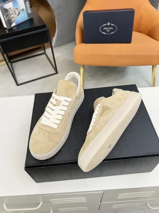 Prada Lane Deer Leather Sneakers Beige