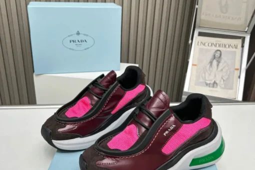 Prada 2024 New Systeme brushed leather dad Sneaker Maroon