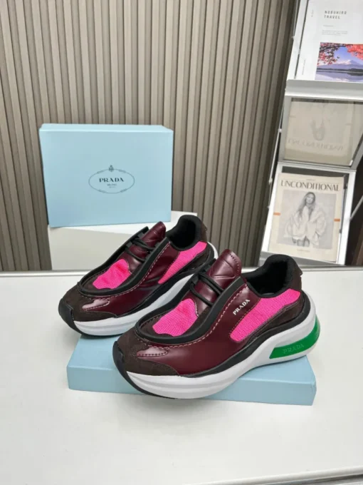 Prada 2024 New Systeme brushed leather dad Sneaker Maroon