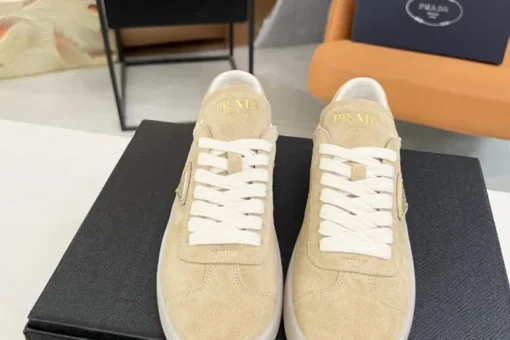 Prada Lane Deer Leather Sneakers Beige