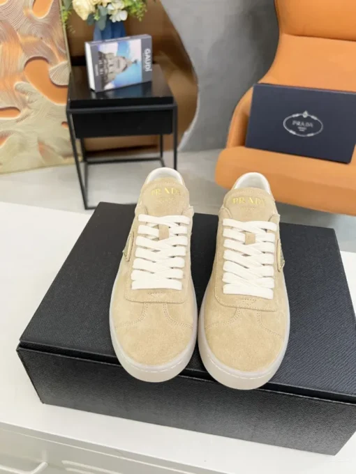 Prada Lane Deer Leather Sneakers Beige