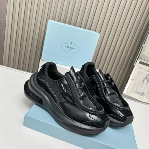 Prada 2024 New Systeme brushed leather dad Sneaker Black