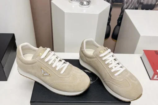 Prada Rank Suede Sports Sneakers Beige