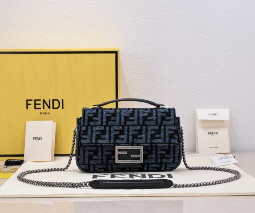 Fendi Baquette Bag Black Blue logo