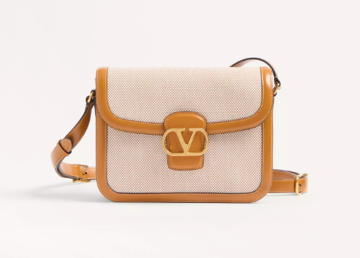 Valentino Garavani 9to5 Canvas Shoulder Bag Beige