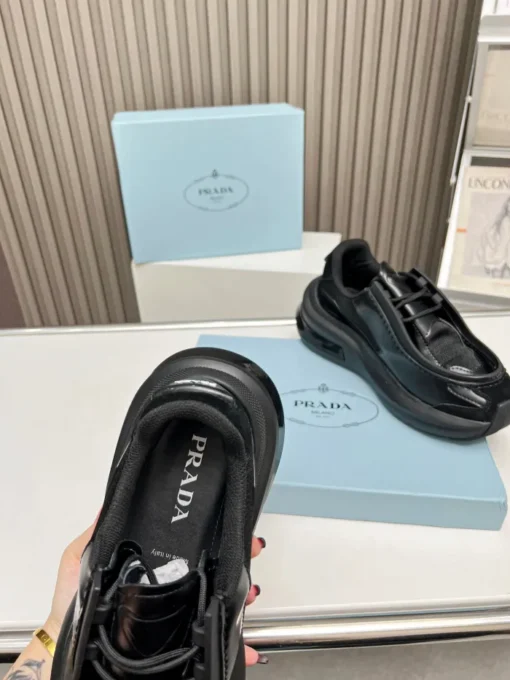 Prada 2024 New Systeme brushed leather dad Sneaker Black