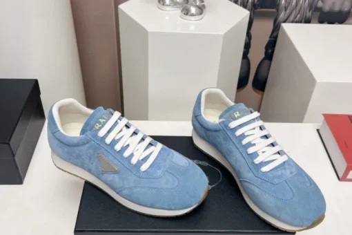 Prada Rank Suede Sports Sneakers Ice Blue