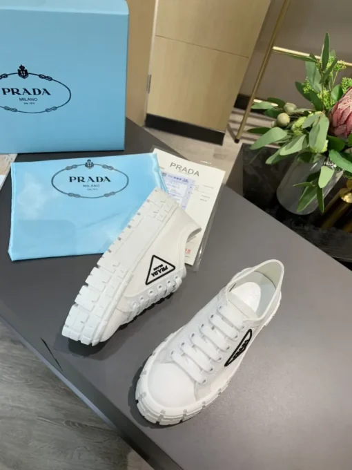 Prada 2024 New Double Wheel Re-Nylon gabardine Sneaker White