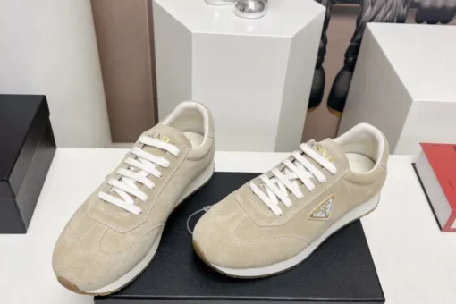 Prada Rank Suede Sports Sneakers Beige