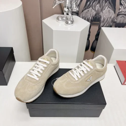 Prada Rank Suede Sports Sneakers Beige