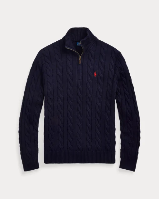 Ralph lauren Cable-Knit Cotton Quarter-Zip Jumper - Hunter Navy