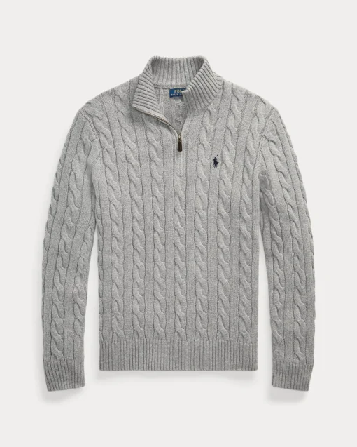 Ralph lauren Cable-Knit Cotton Quarter-Zip Jumper - Fawn Grey Heather