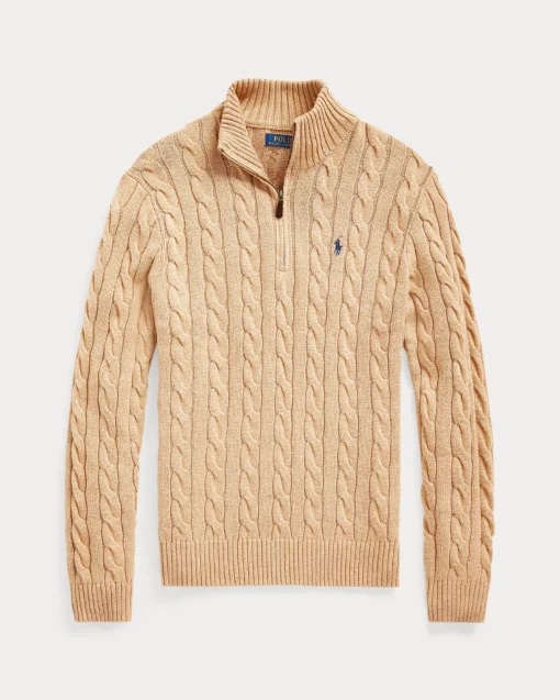 Ralph lauren Cable-Knit Cotton Quarter-Zip Jumper - Camel Melange