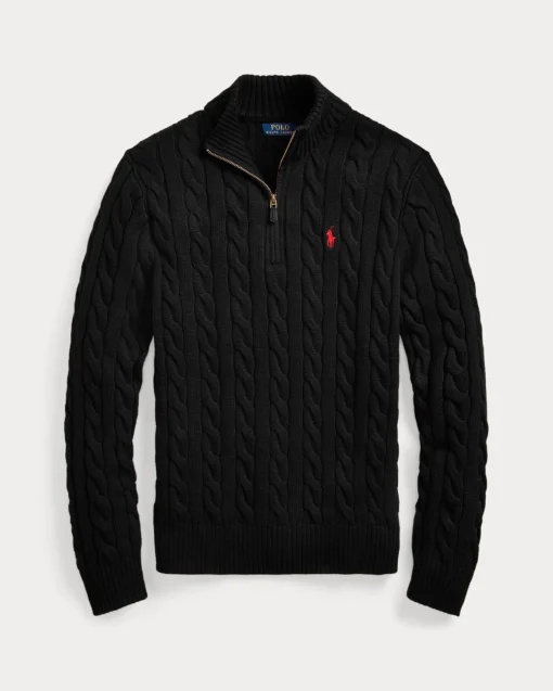 Ralph lauren Cable-Knit Cotton Quarter-Zip Jumper - Black