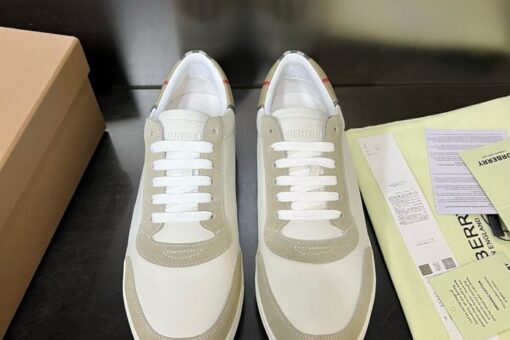 Burberry Leather and Cotton Check Sneaker White