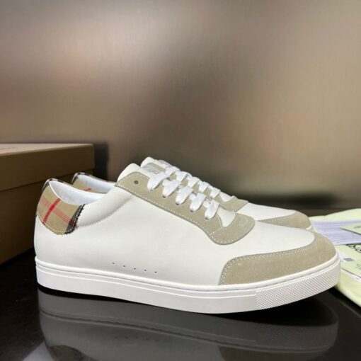 Burberry Leather and Cotton Check Sneaker White