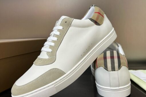 Burberry Leather and Cotton Check Sneaker White